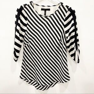 BCBGMaxAzria Asymmetric Stripe Open Back Silk Top Blouse Small
